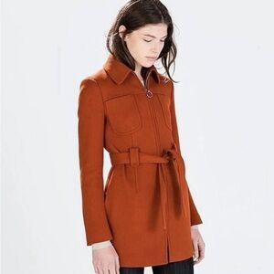Zara Women's Rust Belted Wool-Blend Coat